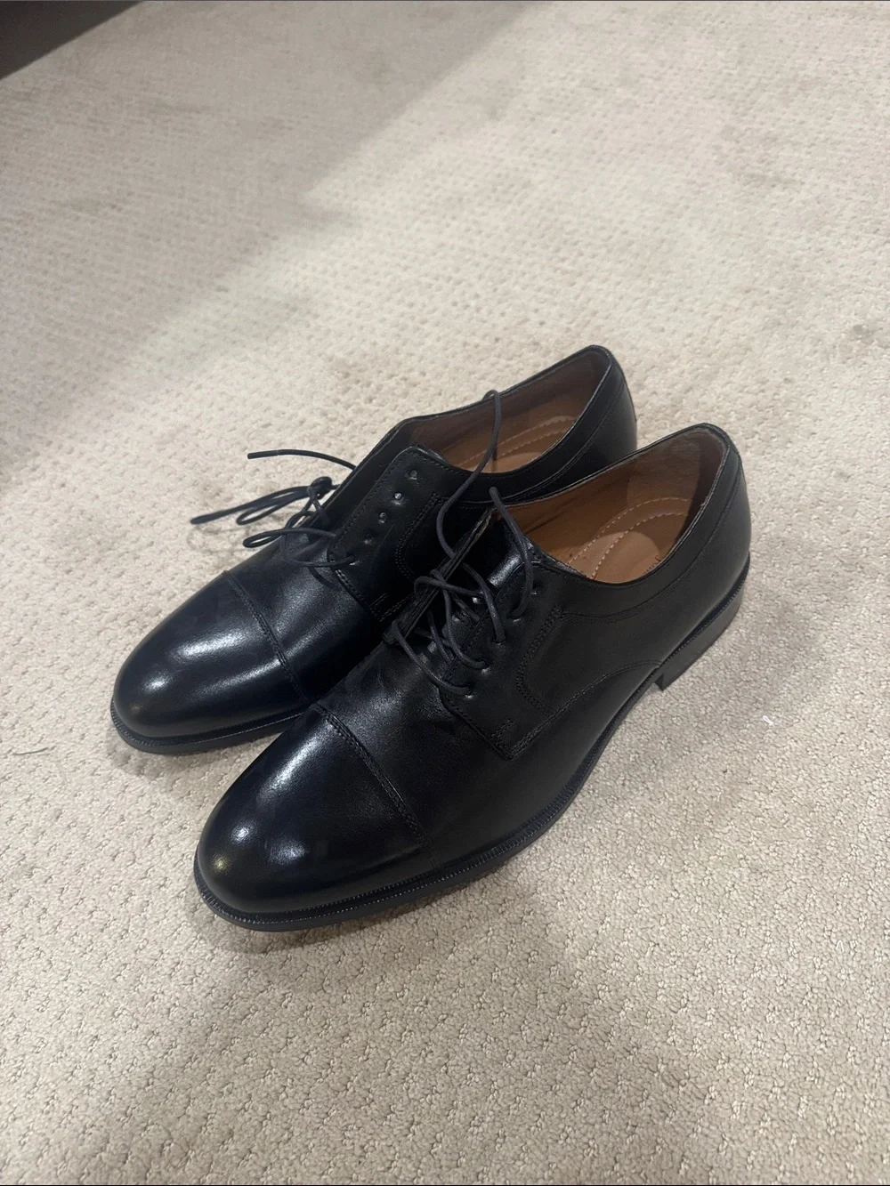 Johnston & Murphy Black Leather Cap-Toe Derby Shoes